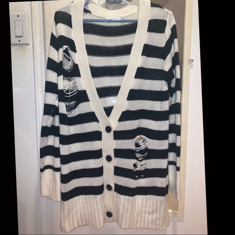 Shredded Black and White Cardigan